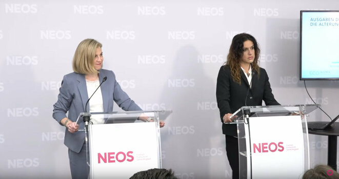 Stellten das Chancenkonto vor: Neos-Parteichefin Beate Meinl-Reisinger (li.) und Ecoaustria-Direktorin Monika Köppl-Turyna (Bild: VJ)